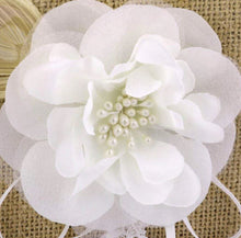 Load image into Gallery viewer, Flower Girl Rustic Burlap Basket with Pearl Handle and Matching Ring Pillow