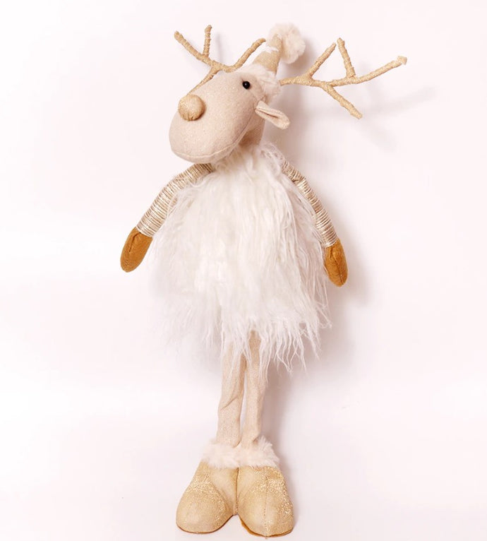 52CM Christmas Shaggy White & Gold Elk