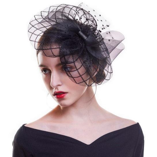 Black Mesh Floral Fascinator with Bow