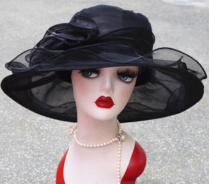 Organza Classic Wide Brim Hat in Black