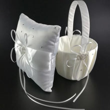 Load image into Gallery viewer, Flower Girl Basket with Delicate Diamantes &amp; Ribbons with Matching Ring Pillow
