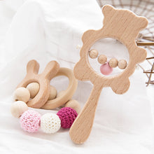 Load image into Gallery viewer, Baby Beechwood Teether Rattle and Animal Ring Set
