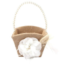 Load image into Gallery viewer, Flower Girl Rustic Burlap Basket with Pearl Handle and Matching Ring Pillow
