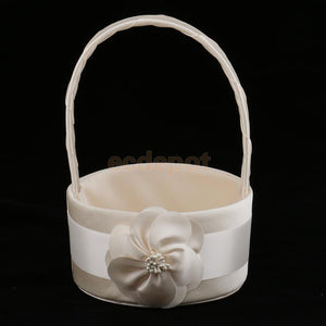 Flower Girl Chic Champagne Satin Basket with Matching Ring Pillow