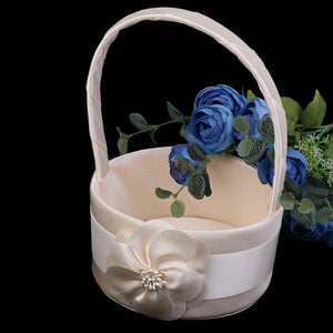 Flower Girl Chic Champagne Satin Basket with Matching Ring Pillow